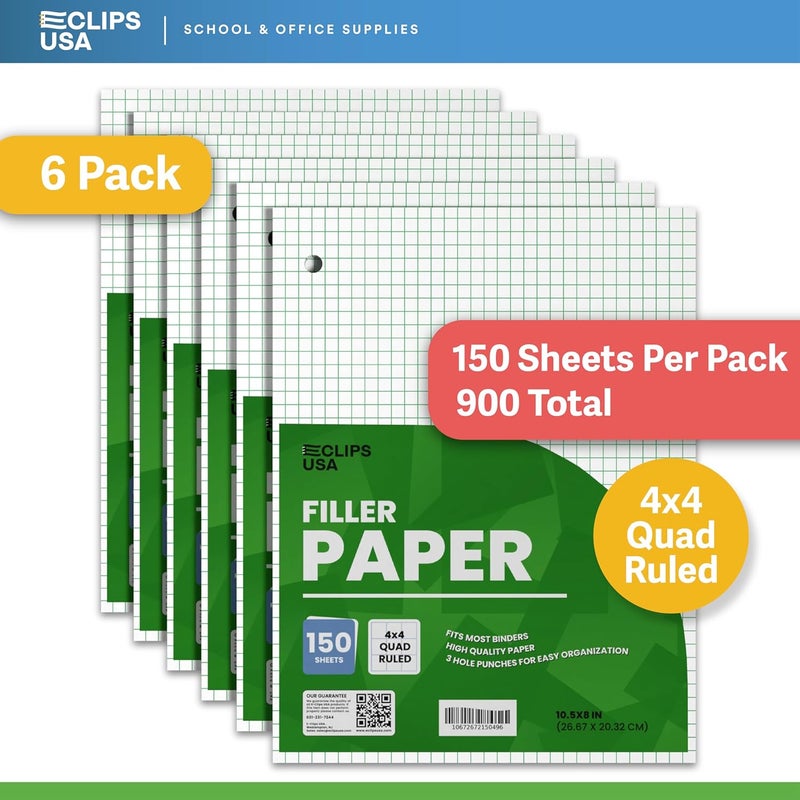 VEEBOOST Graph Paper Loose Leaf Paper Quad Ruled Notebook Paper Quad Ruled 4” x 4” Square Lined Writing Filler Paper 10.5” x 8” 900 Sheets 150 Sheets Per Pack 60 gsm (6 Pack) - Image 2